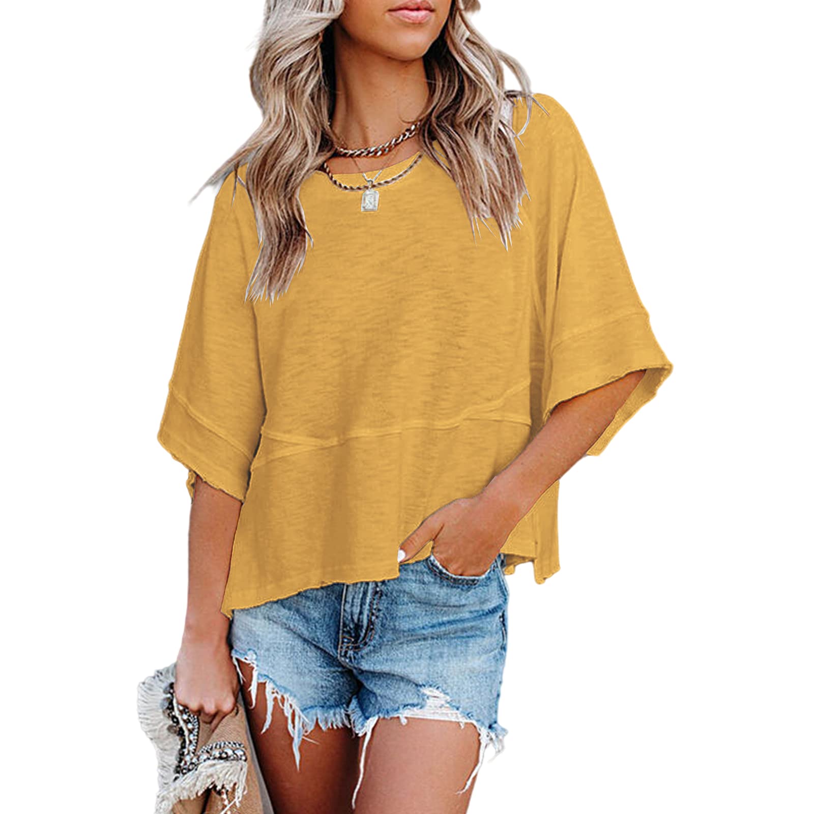 2025 New Women's Summer Casual Crewneck Batwing Half Sleeve Tee(BUY 3 FREE SHIPPING!!!)