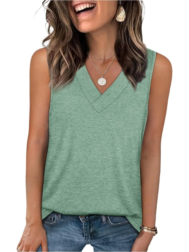 Womens Summer V Neck Sleeveless Basic Tee