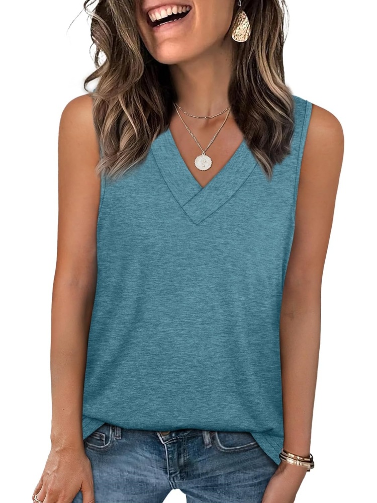 Womens Summer V Neck Sleeveless Basic Tee