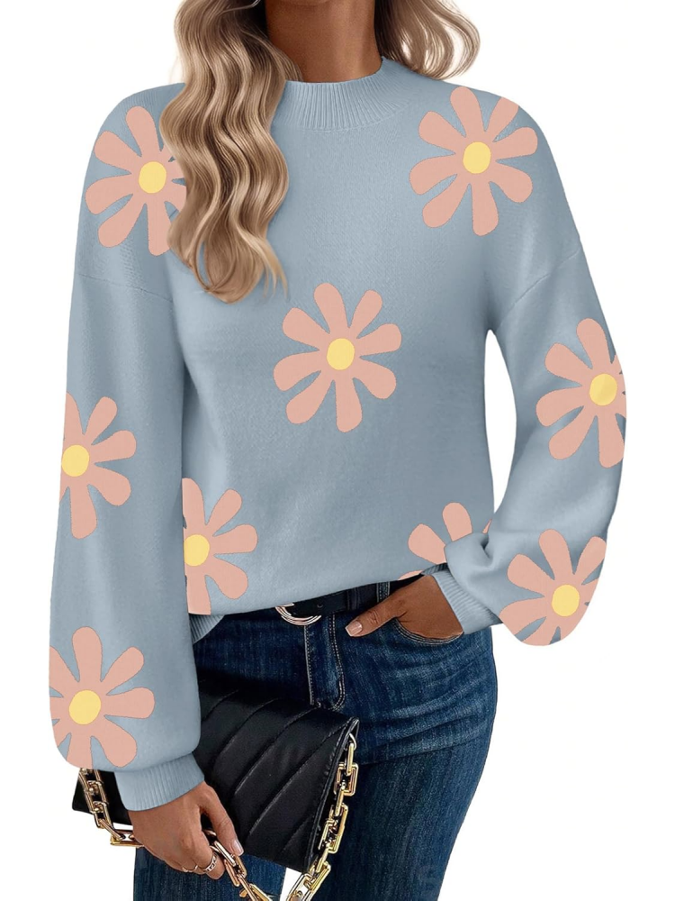 Women Long Sleeve Turtleneck Pullover Lantern Knit Sweater