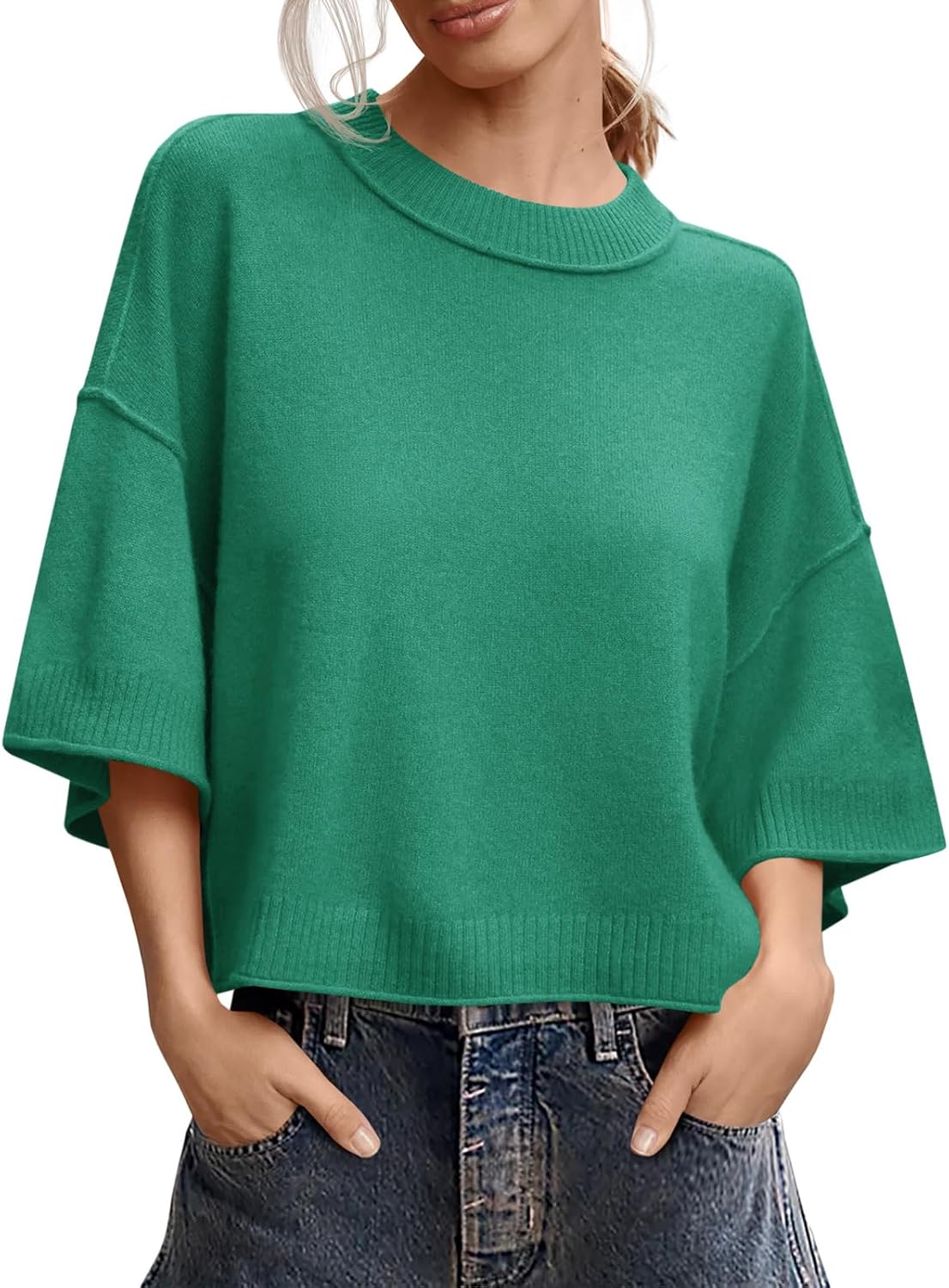 Womens Short Sleeve Oversized Crop Sweater Tops
