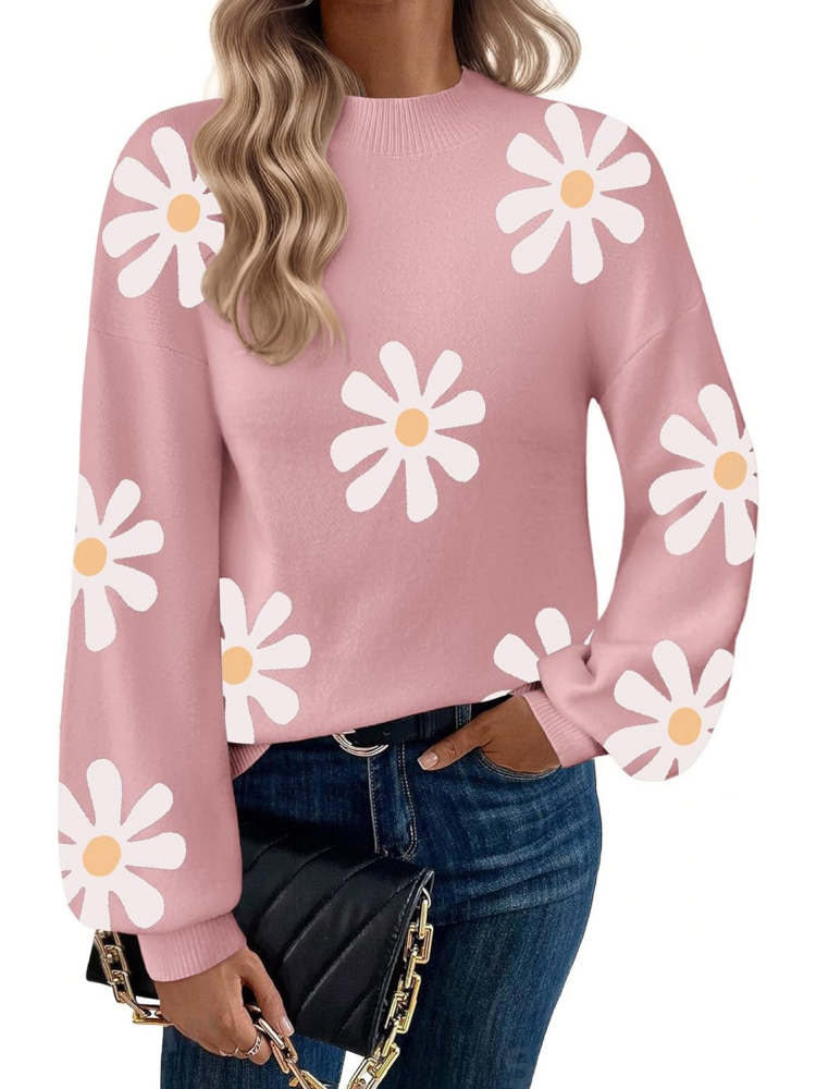 Women Long Sleeve Turtleneck Pullover Lantern Knit Sweater