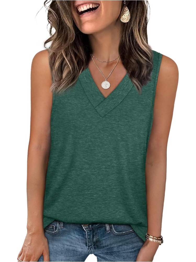 Womens Summer V Neck Sleeveless Basic Tee