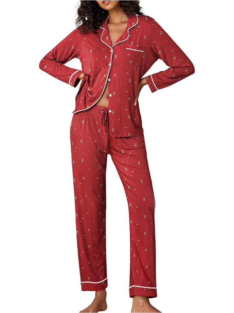 Women's Long-Sleeved Soft Button Christmas Loungewear Set