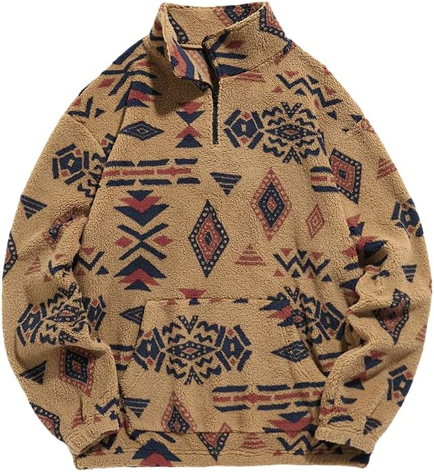 Women's Geometric Print Half Zip Sherpa Pullover Sweatshirt