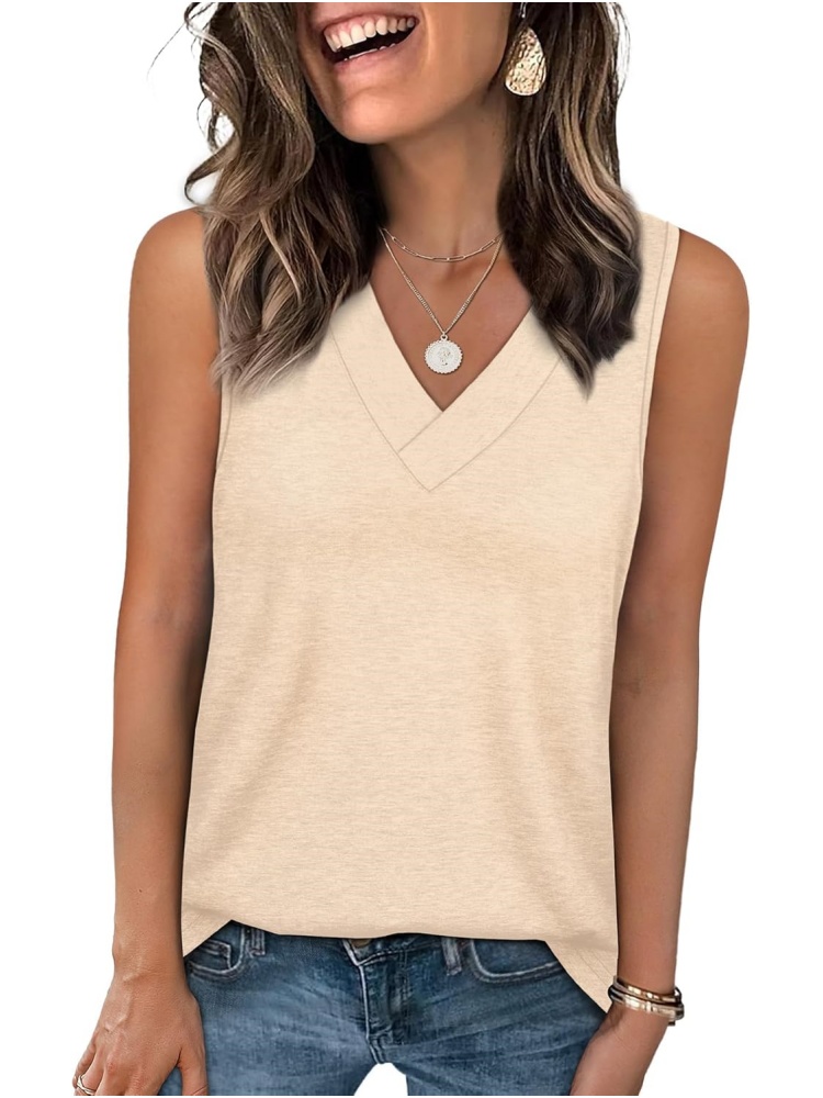 Womens Summer V Neck Sleeveless Basic Tee