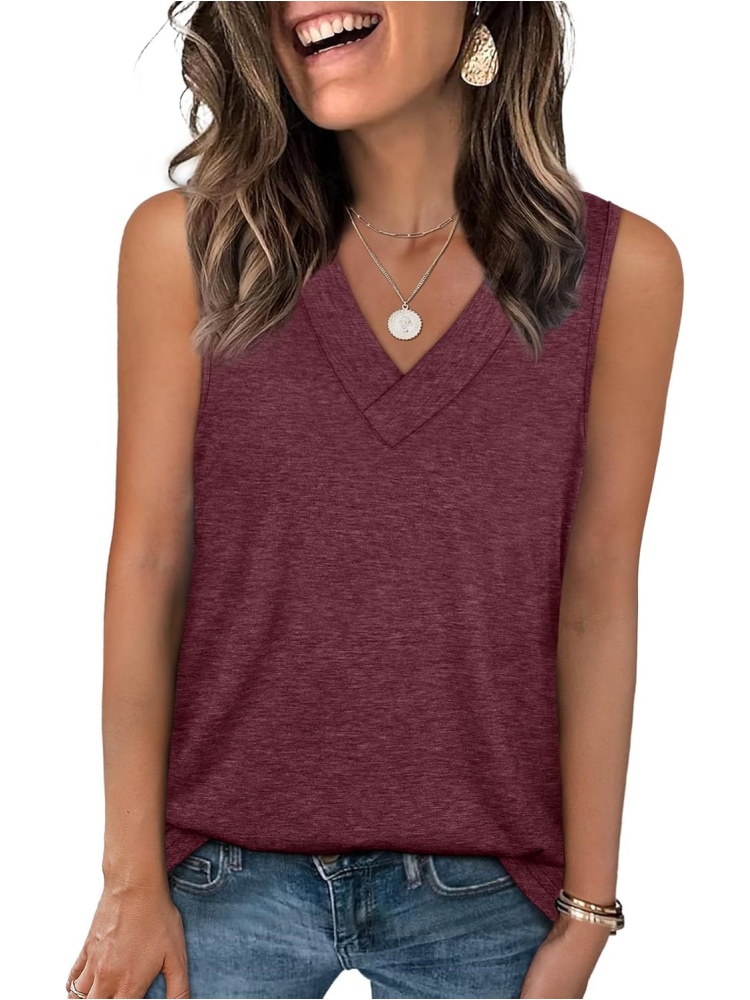 Womens Summer V Neck Sleeveless Basic Tee