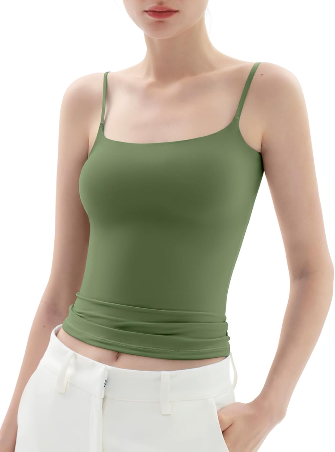 Women's Square Neck Adjustable Spaghetti Straps Basic Tank Top