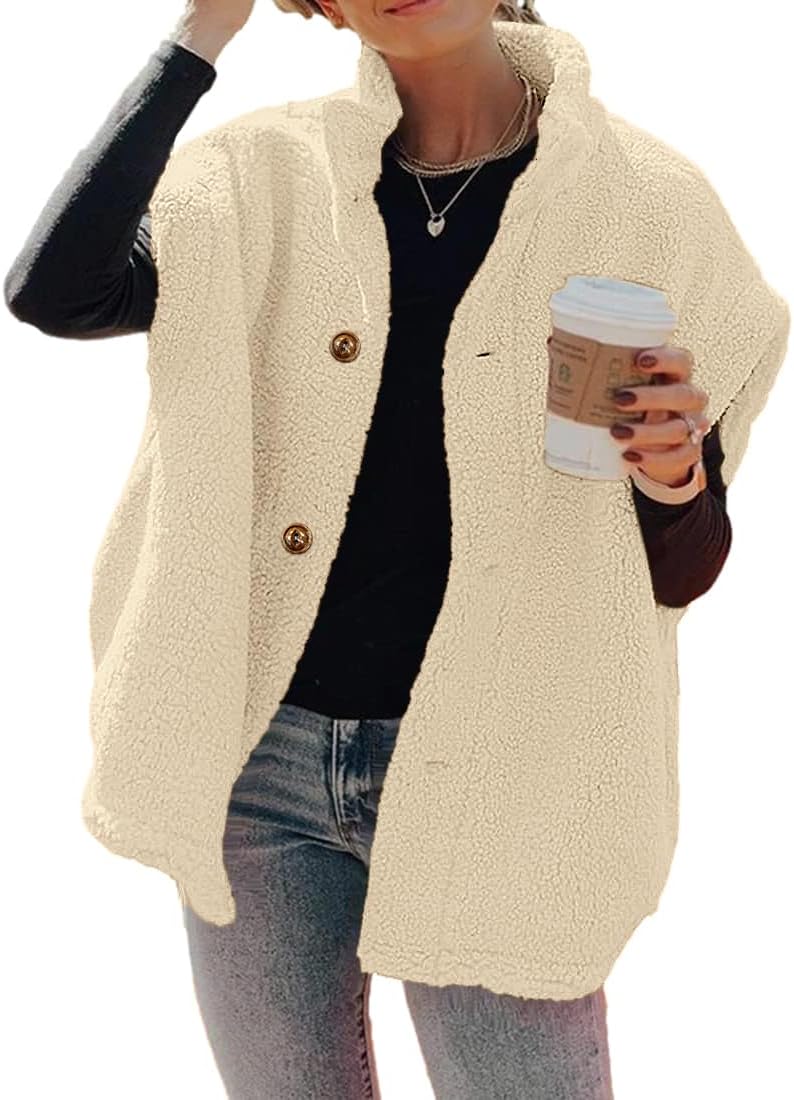 Women's Oversized Warm Button Down Sherpa Vest Jacket with Pockets