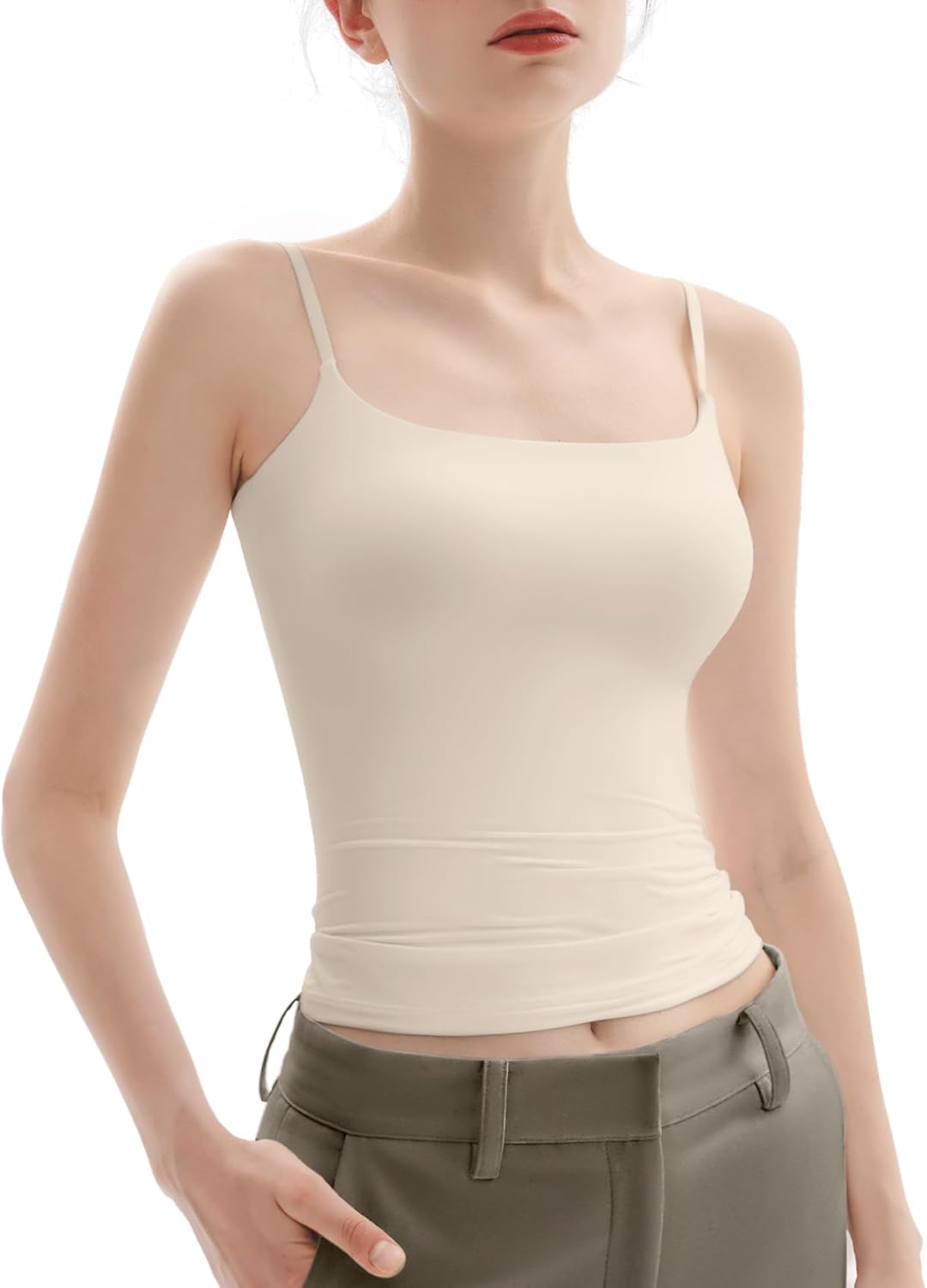 Women's Square Neck Adjustable Spaghetti Straps Basic Tank Top