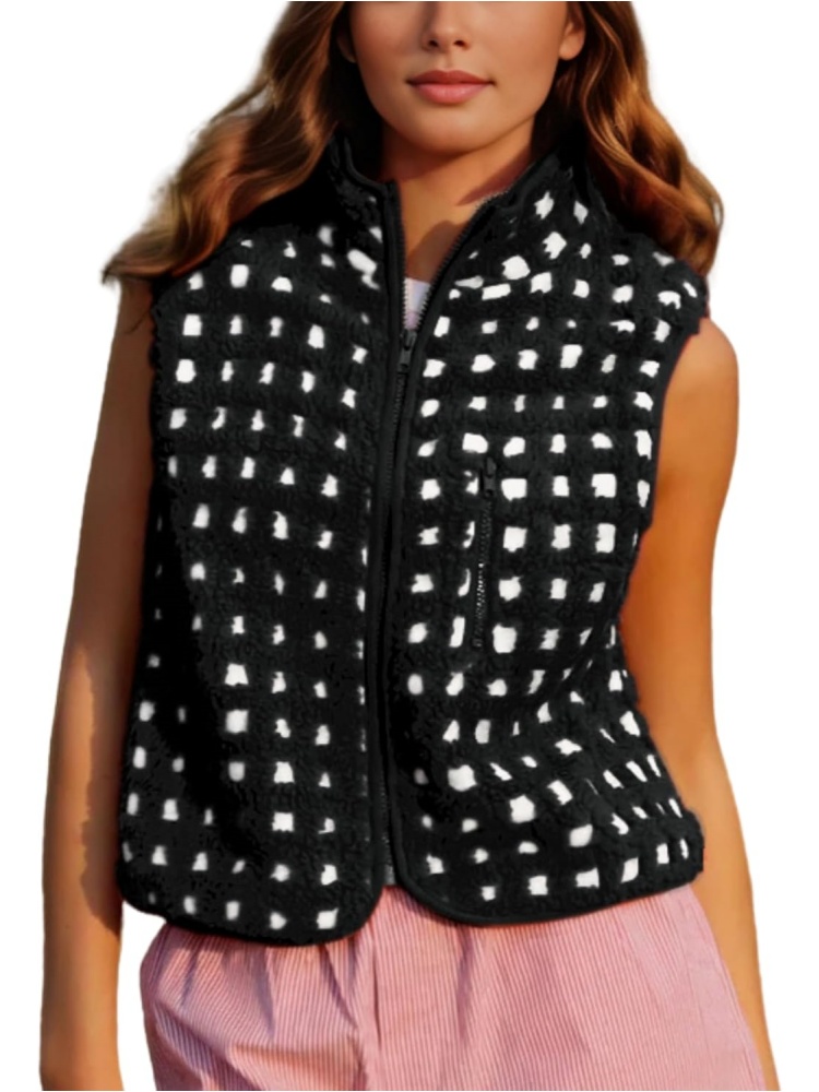 Womens Checkered Sherpa Vest With Pocket (buy 2 free shipping)