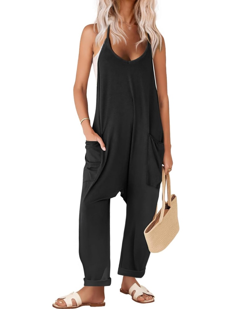 Womens Loose Spaghetti Strap Baggy Overalls Rompers with Pockets
