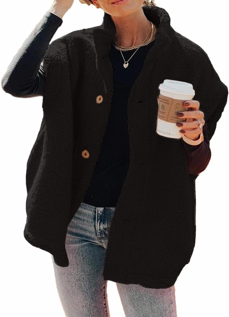 Women's Oversized Warm Button Down Sherpa Vest Jacket with Pockets