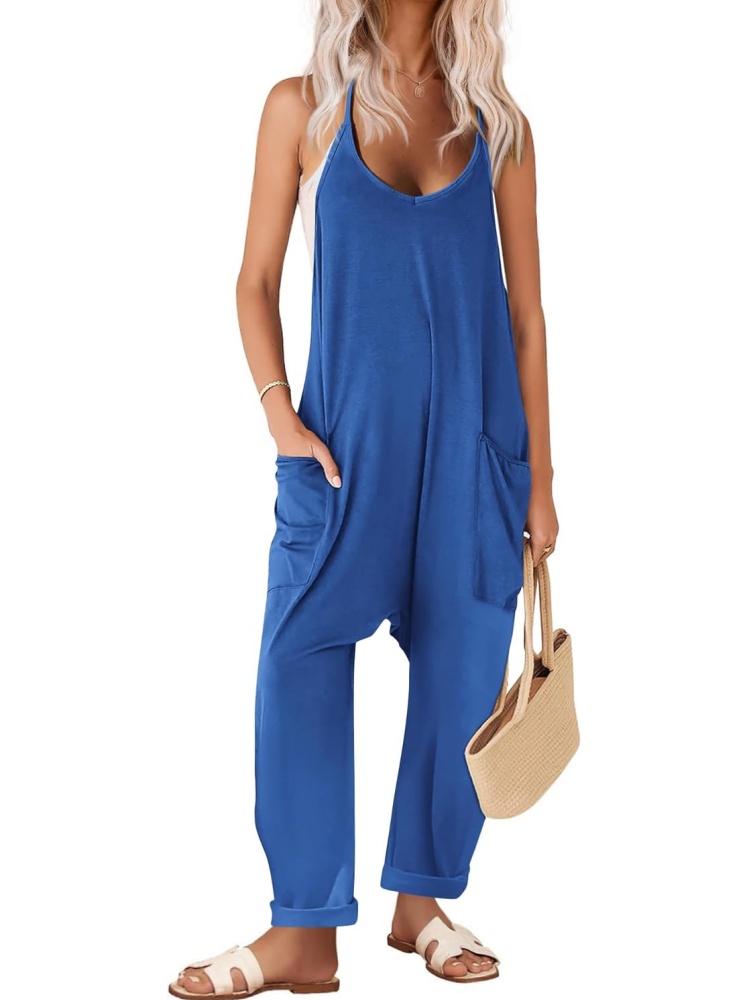 Womens Loose Spaghetti Strap Baggy Overalls Rompers with Pockets