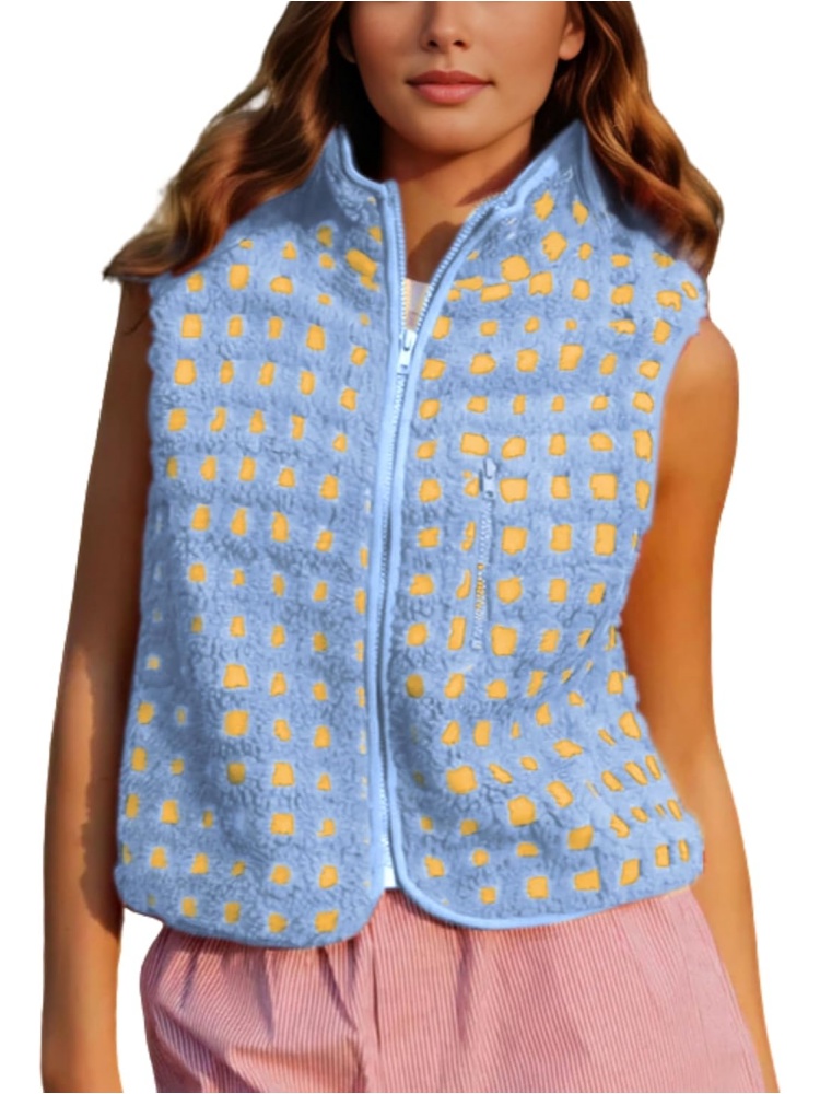 Womens Checkered Sherpa Vest With Pocket (buy 2 free shipping)