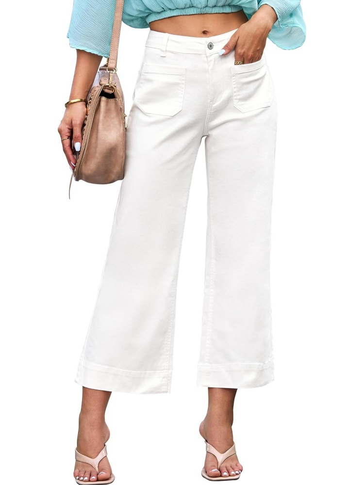 Women Stretchy Wide Leg Jeans with Patch Pockets