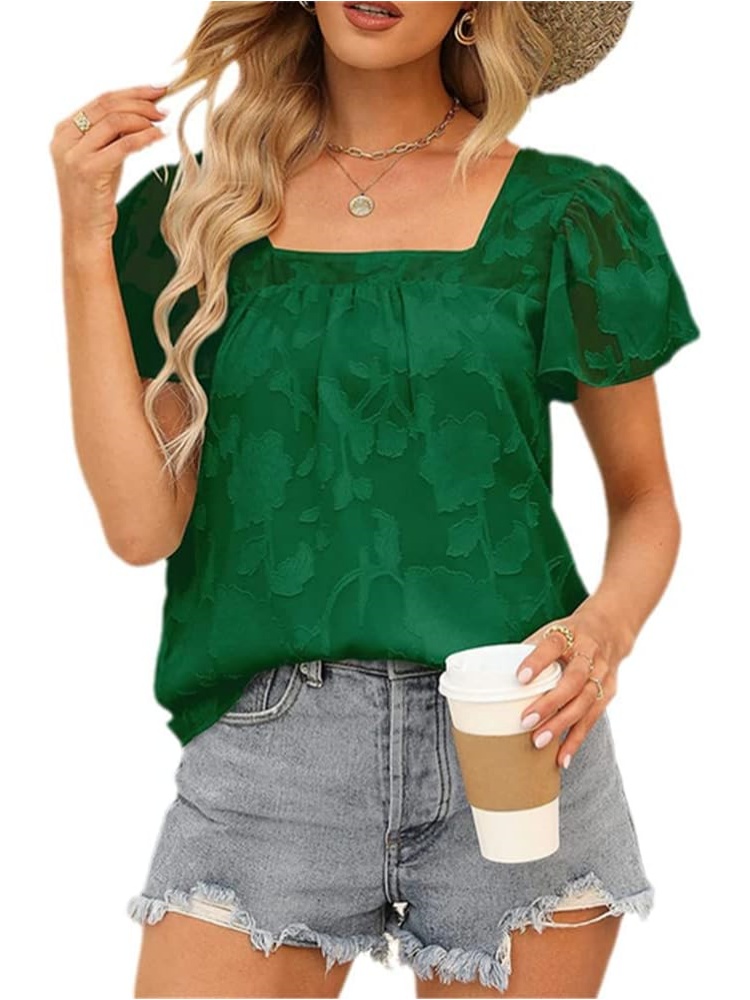 Women's Casual Square Neck Puff Sleeve Blouses