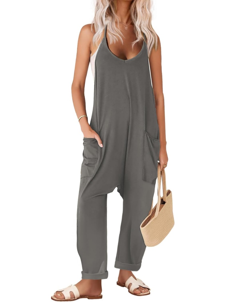 Womens Loose Spaghetti Strap Baggy Overalls Rompers with Pockets