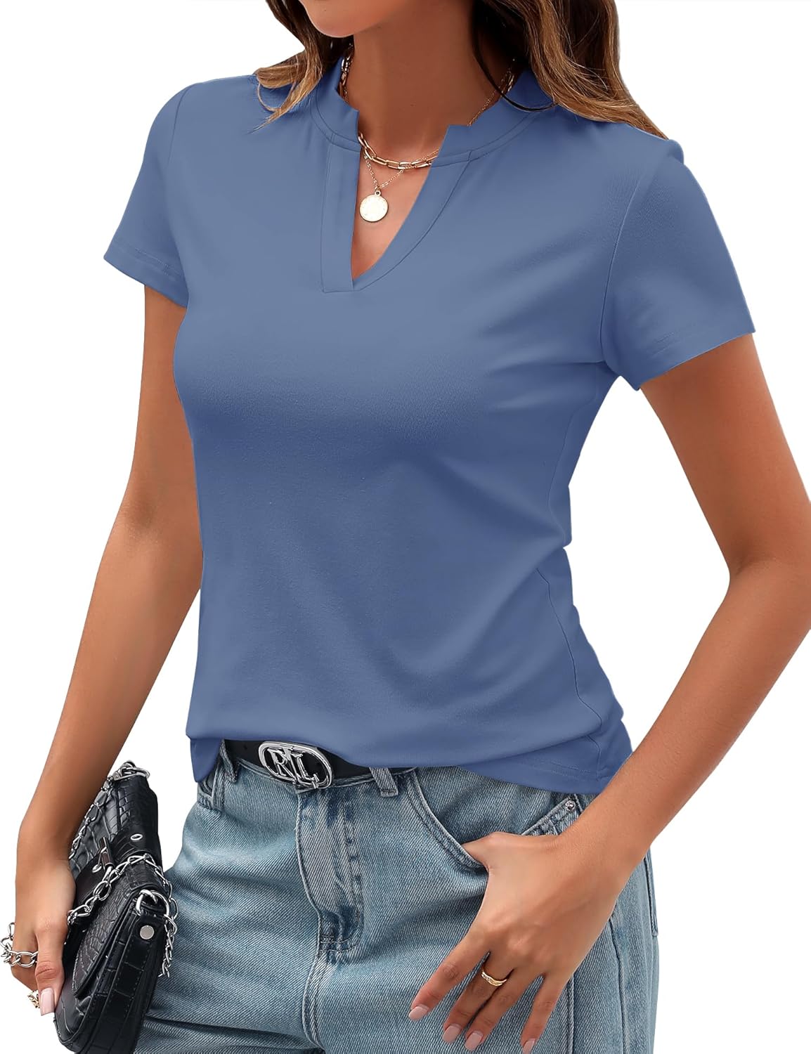 Women's Trendy Summer Short Sleeve Slim Fit Basic Tops