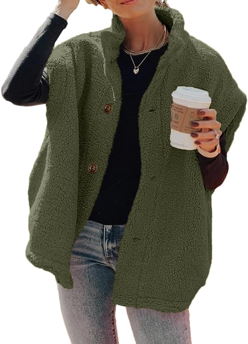 Women's Oversized Warm Button Down Sherpa Vest Jacket with Pockets