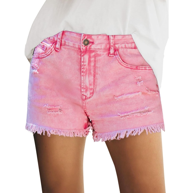 Women's Casual Mid Rise Stretch Ripped Raw Hem Denim Shorts