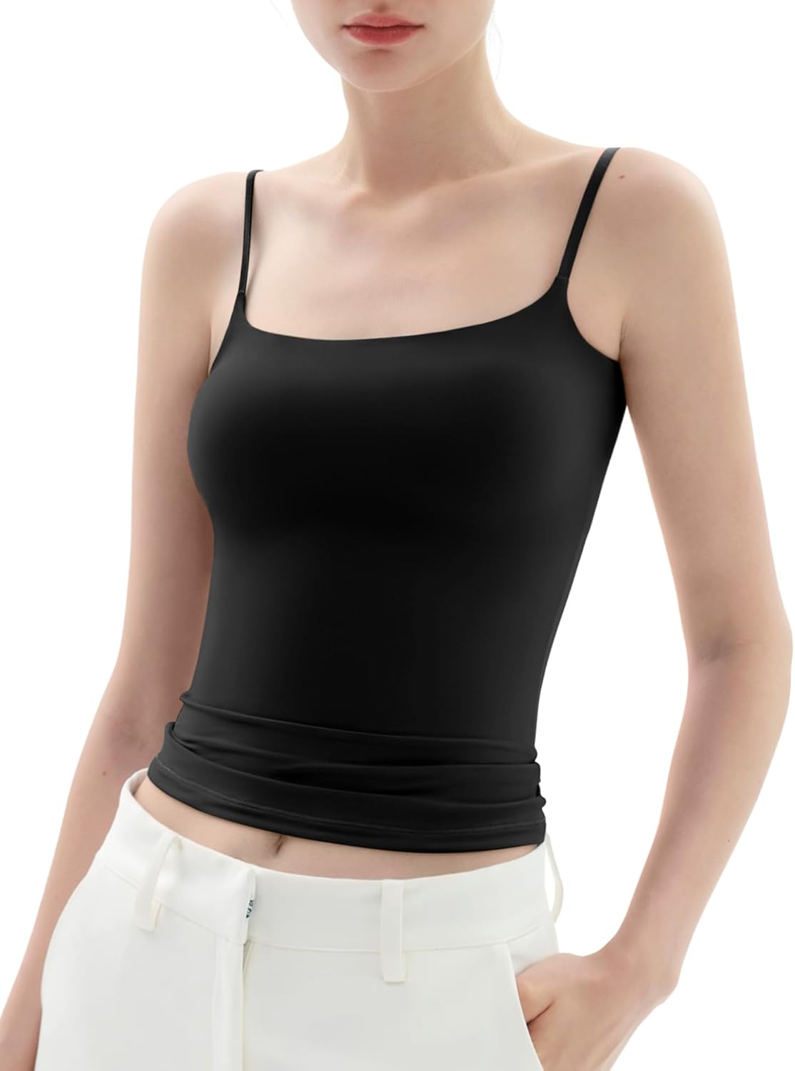 Women's Square Neck Adjustable Spaghetti Straps Basic Tank Top
