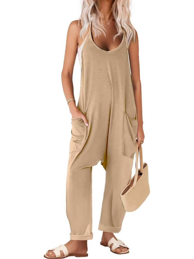 Womens Loose Spaghetti Strap Baggy Overalls Rompers with Pockets