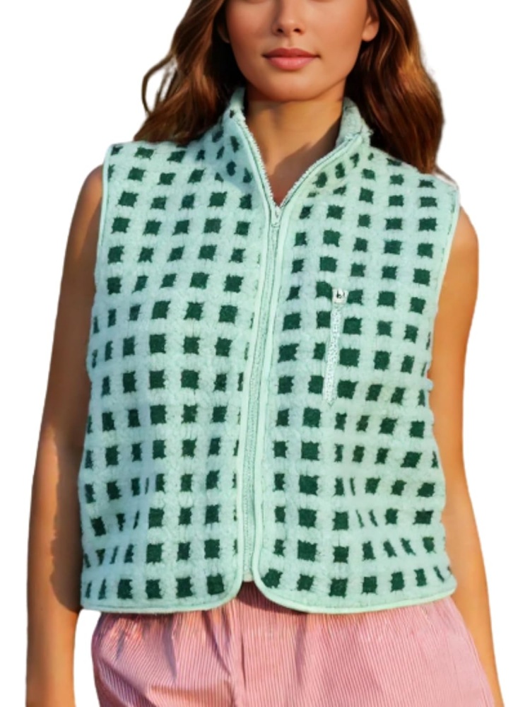 Womens Checkered Sherpa Vest With Pocket (buy 2 free shipping)
