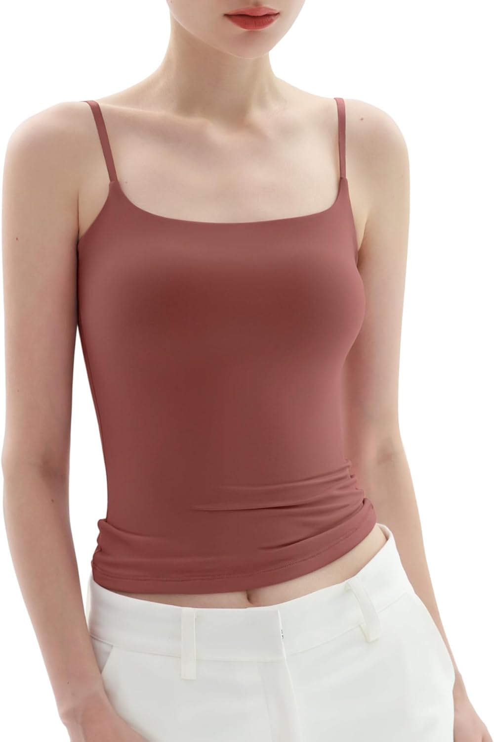 Women's Square Neck Adjustable Spaghetti Straps Basic Tank Top