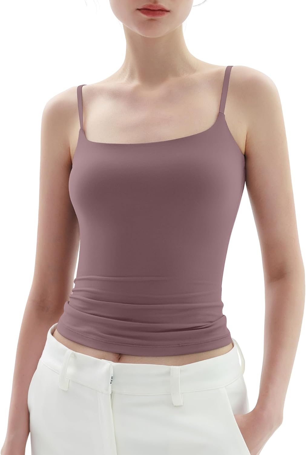 Women's Square Neck Adjustable Spaghetti Straps Basic Tank Top