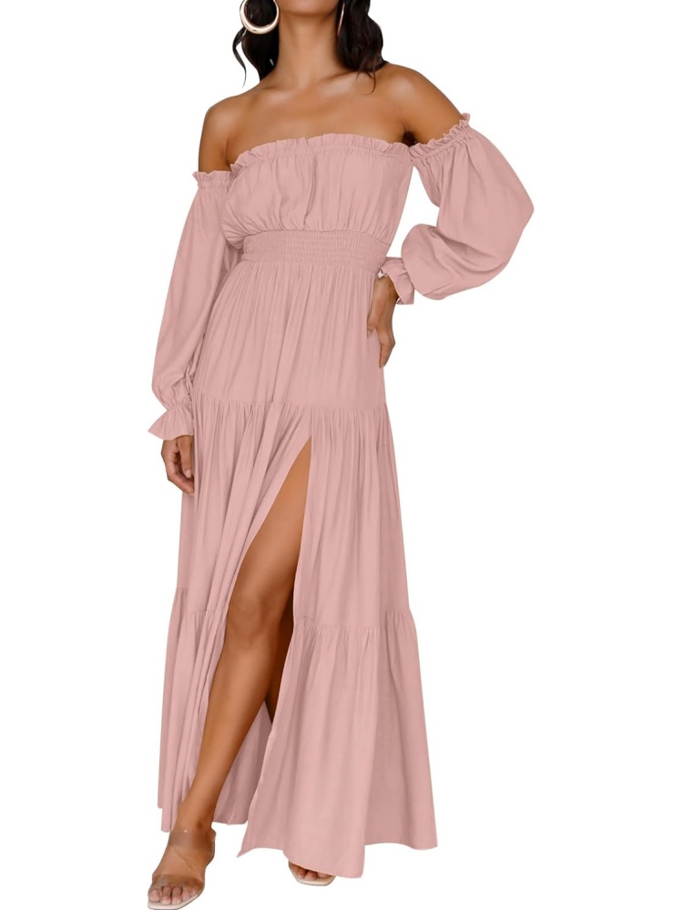 Women's Boho Sexy Off Shoulder Tiered Maxi Dress