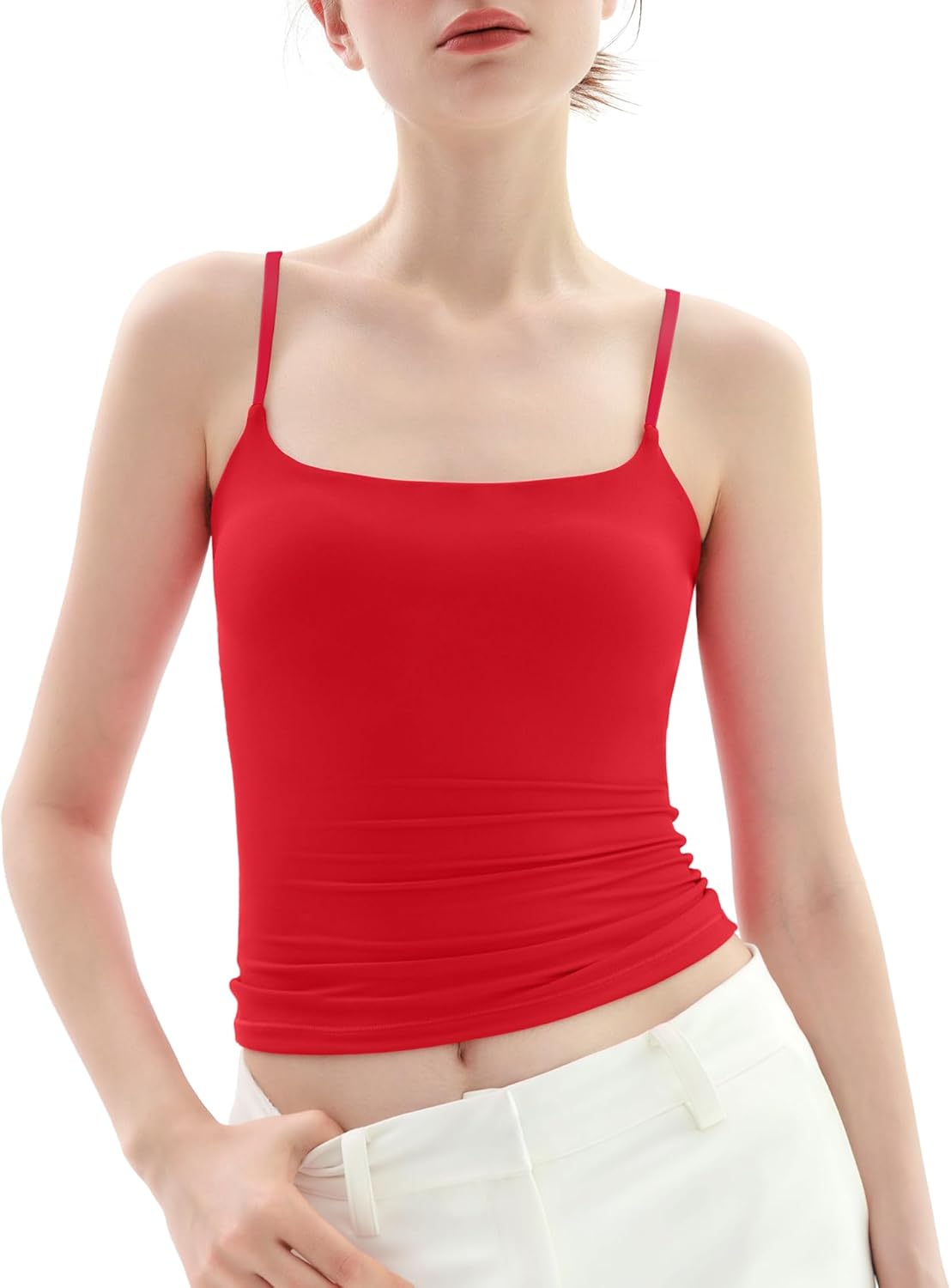 Women's Square Neck Adjustable Spaghetti Straps Basic Tank Top