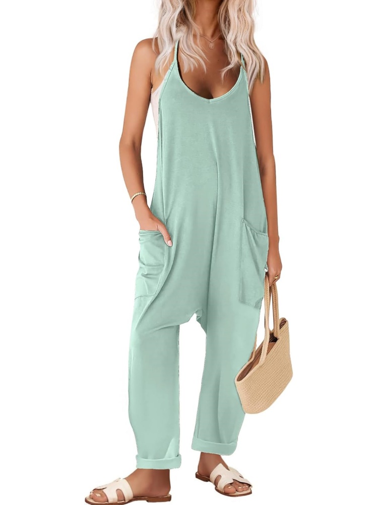 Womens Loose Spaghetti Strap Baggy Overalls Rompers with Pockets
