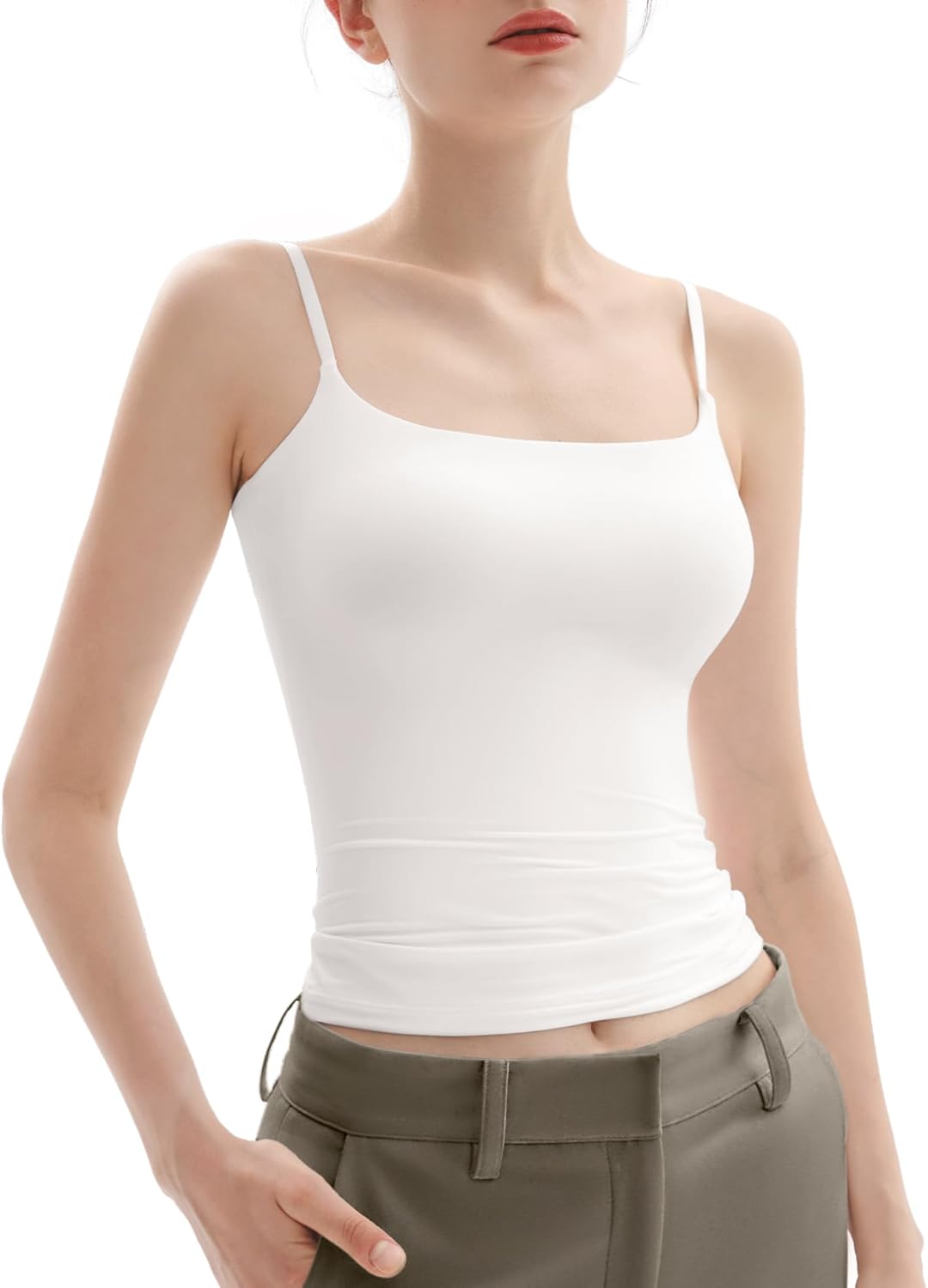 Women's Square Neck Adjustable Spaghetti Straps Basic Tank Top