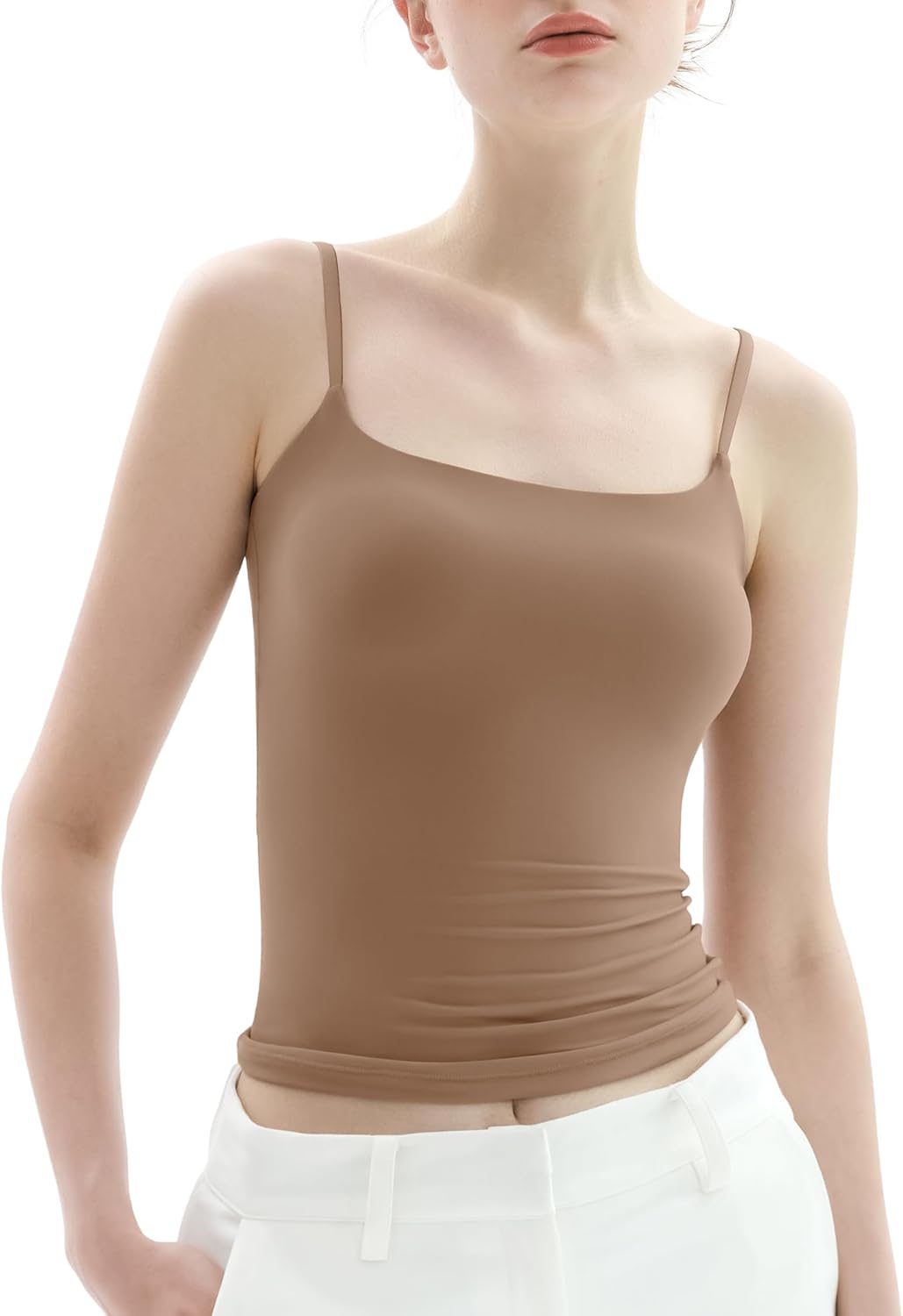 Women's Square Neck Adjustable Spaghetti Straps Basic Tank Top