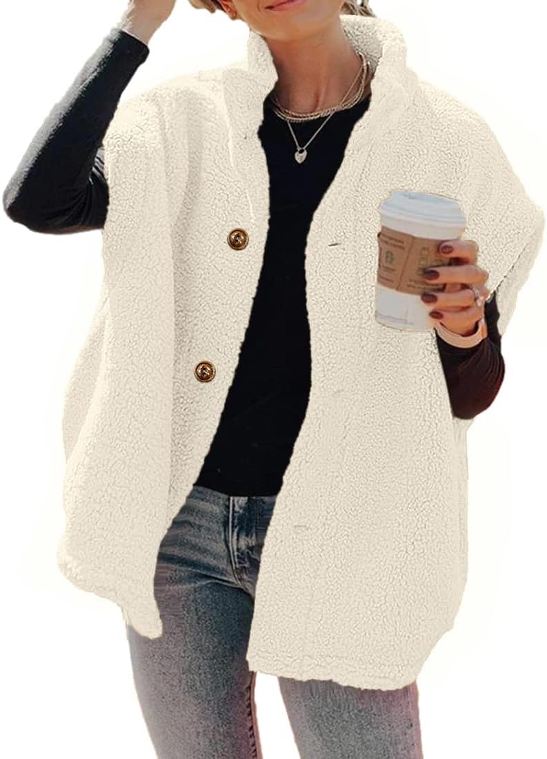 Women's Oversized Warm Button Down Sherpa Vest Jacket with Pockets