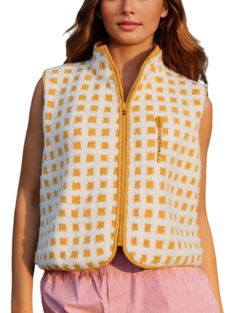 Womens Checkered Sherpa Vest With Pocket (buy 2 free shipping)