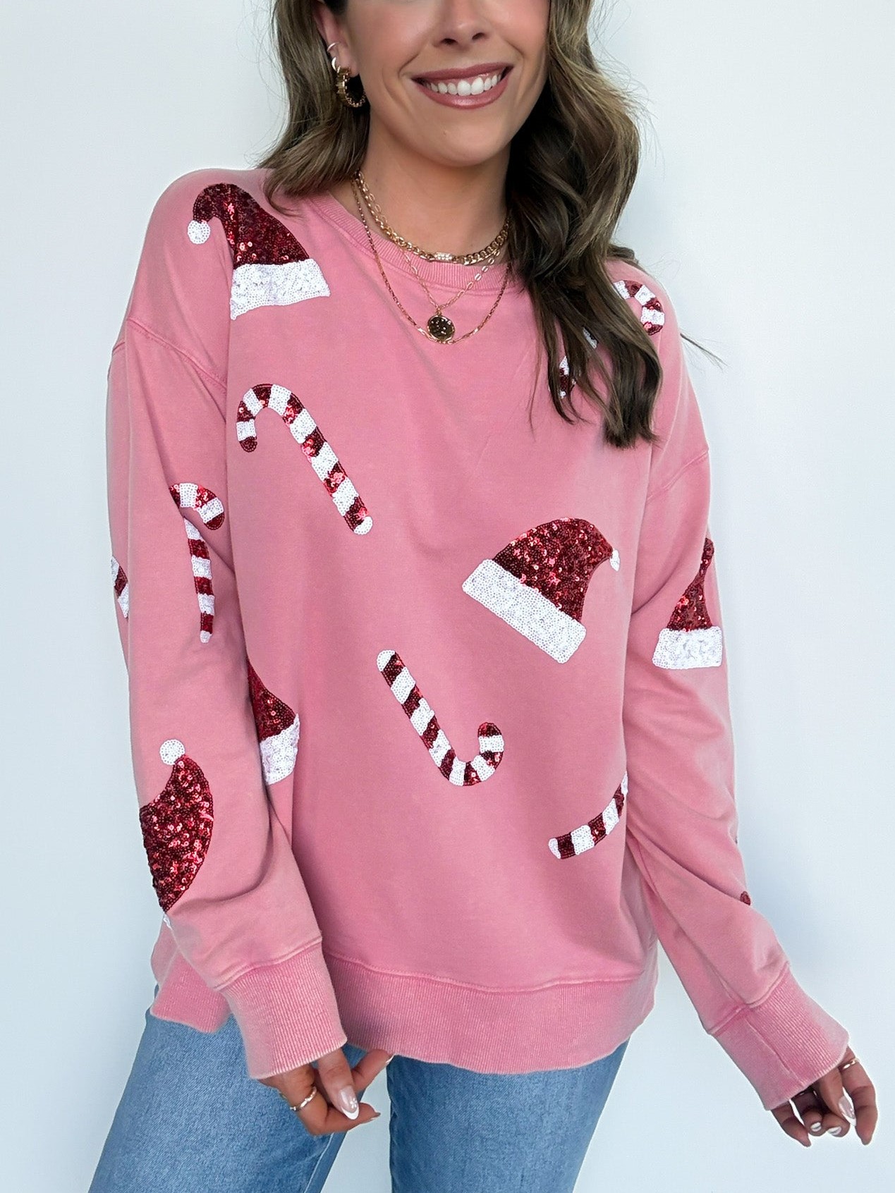 Women's Santa Pattern Sequin Pullover