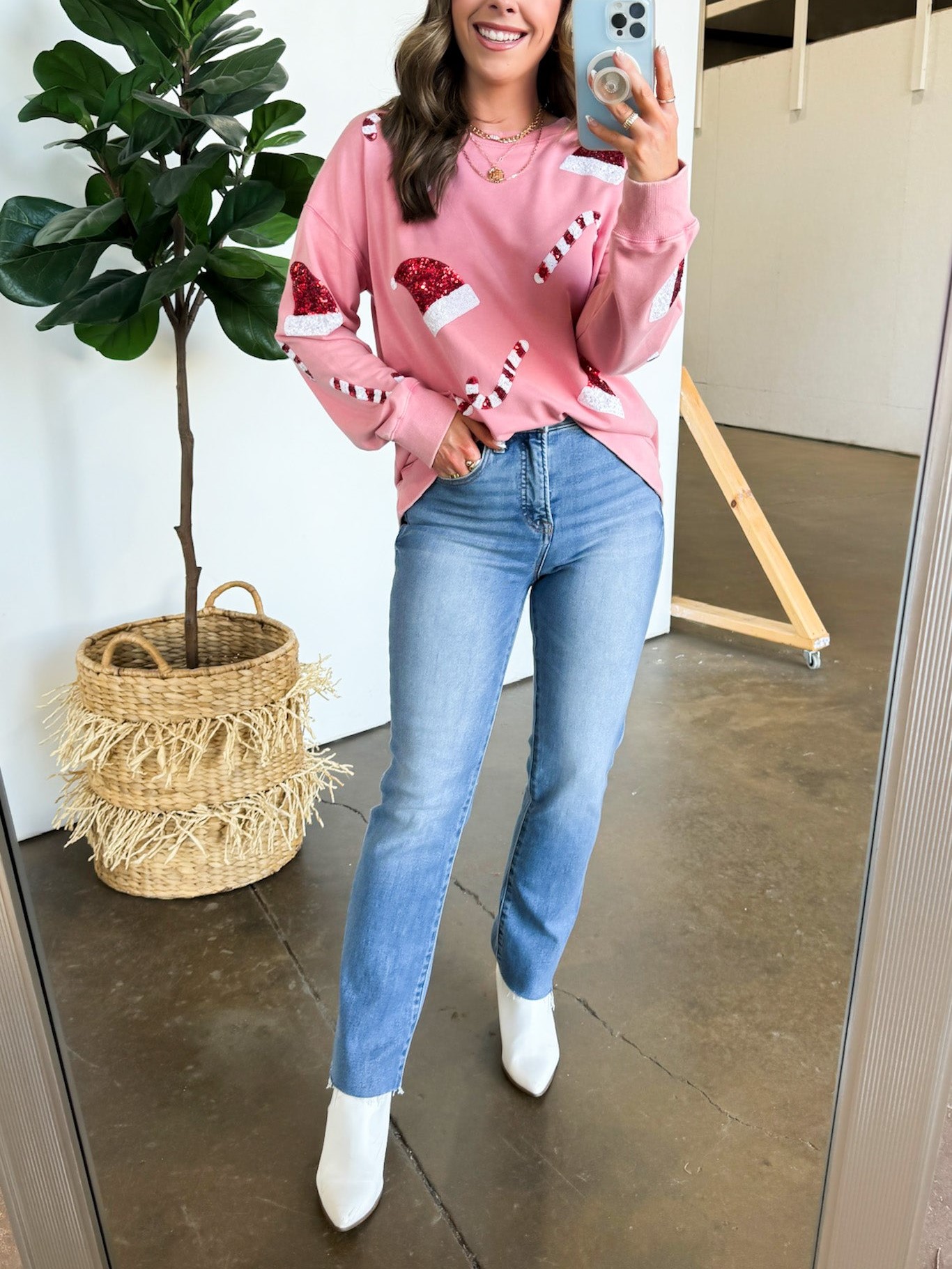 Women's Santa Pattern Sequin Pullover