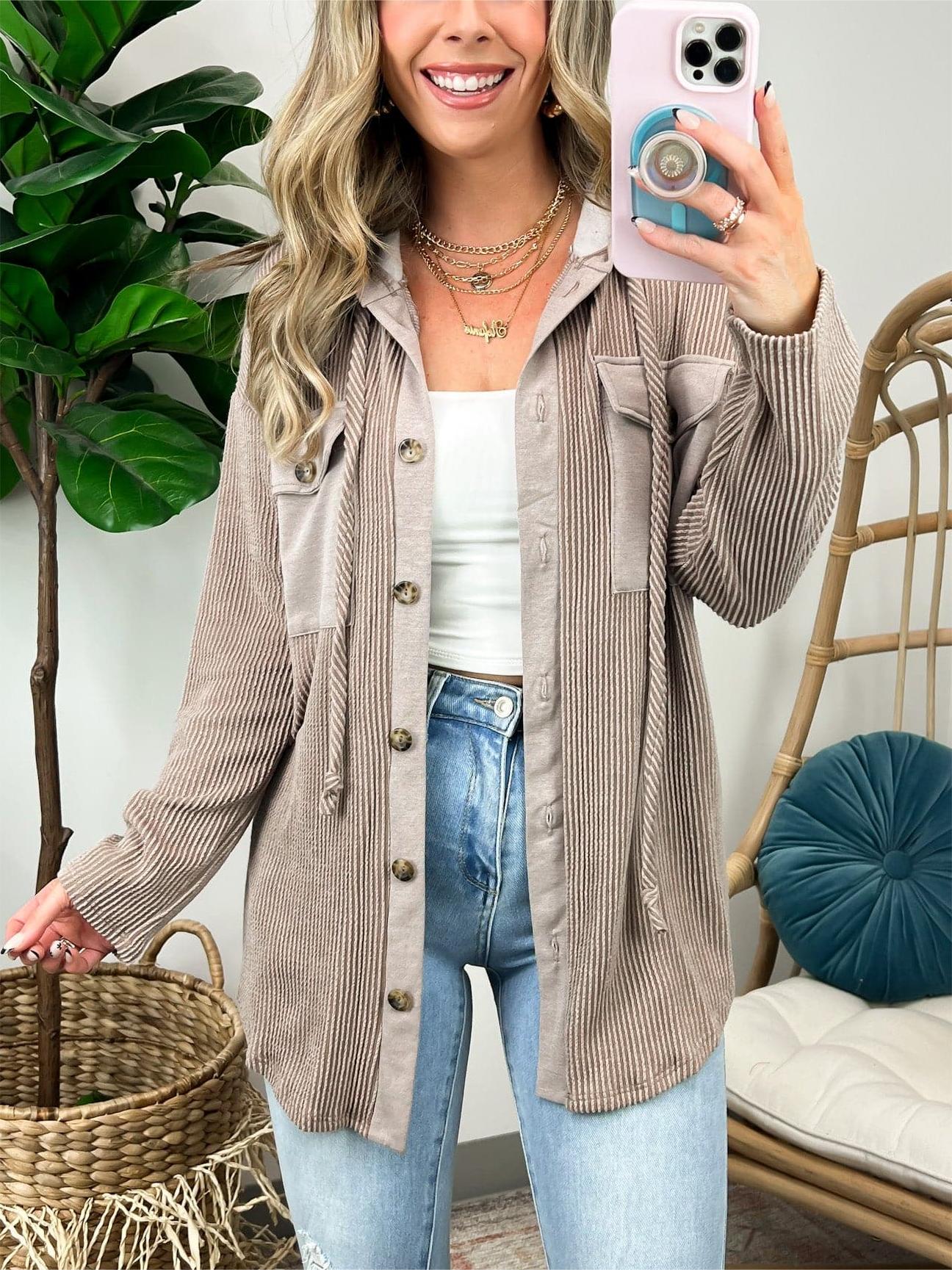 ⏰Hot Sale-Ribbed Button Hoodie Sweatshirt (Buy 2 Free Shipping)