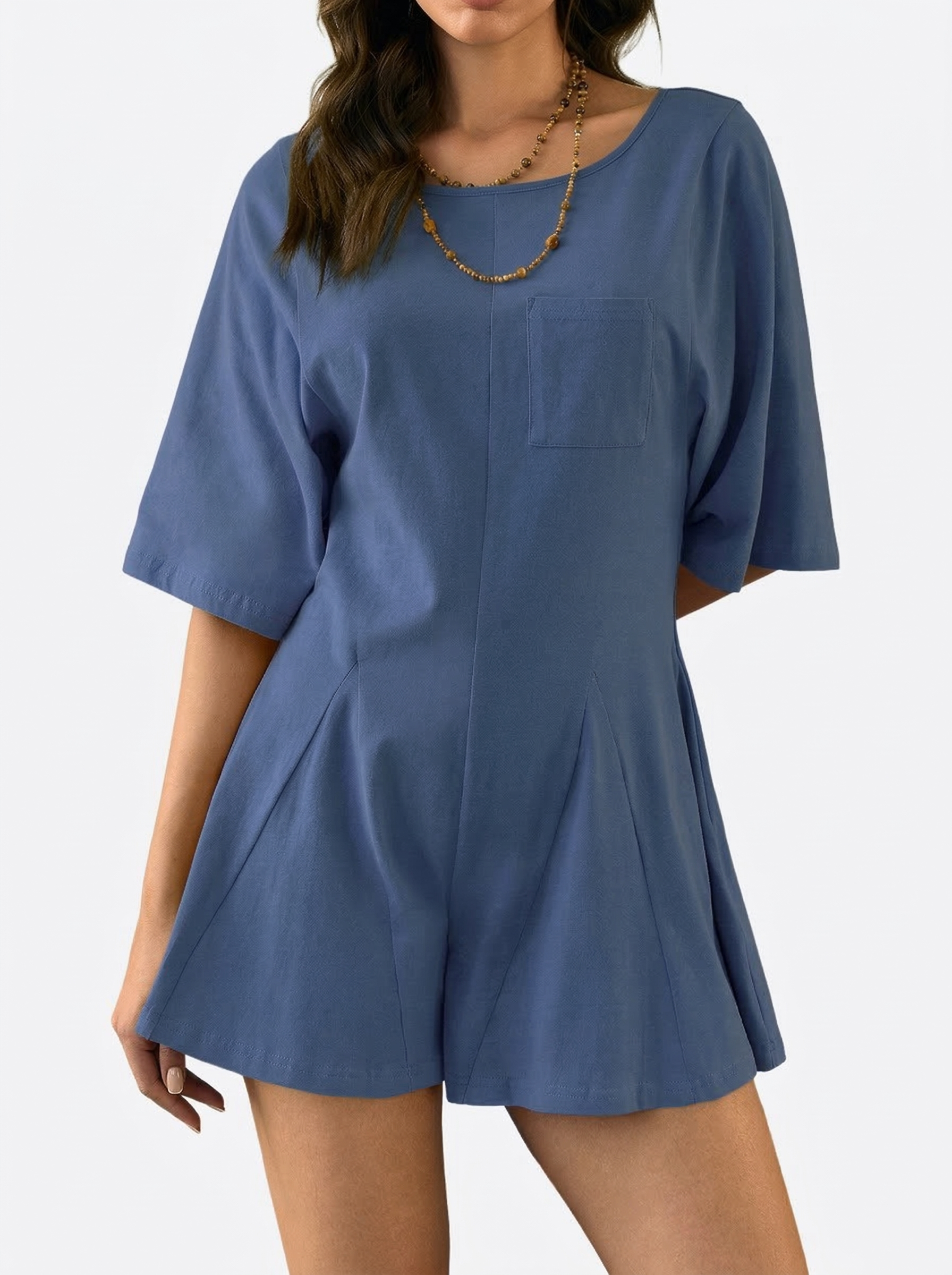  Women's Slim Fit Short Sleeve Crew Neck Rompers with Pocket