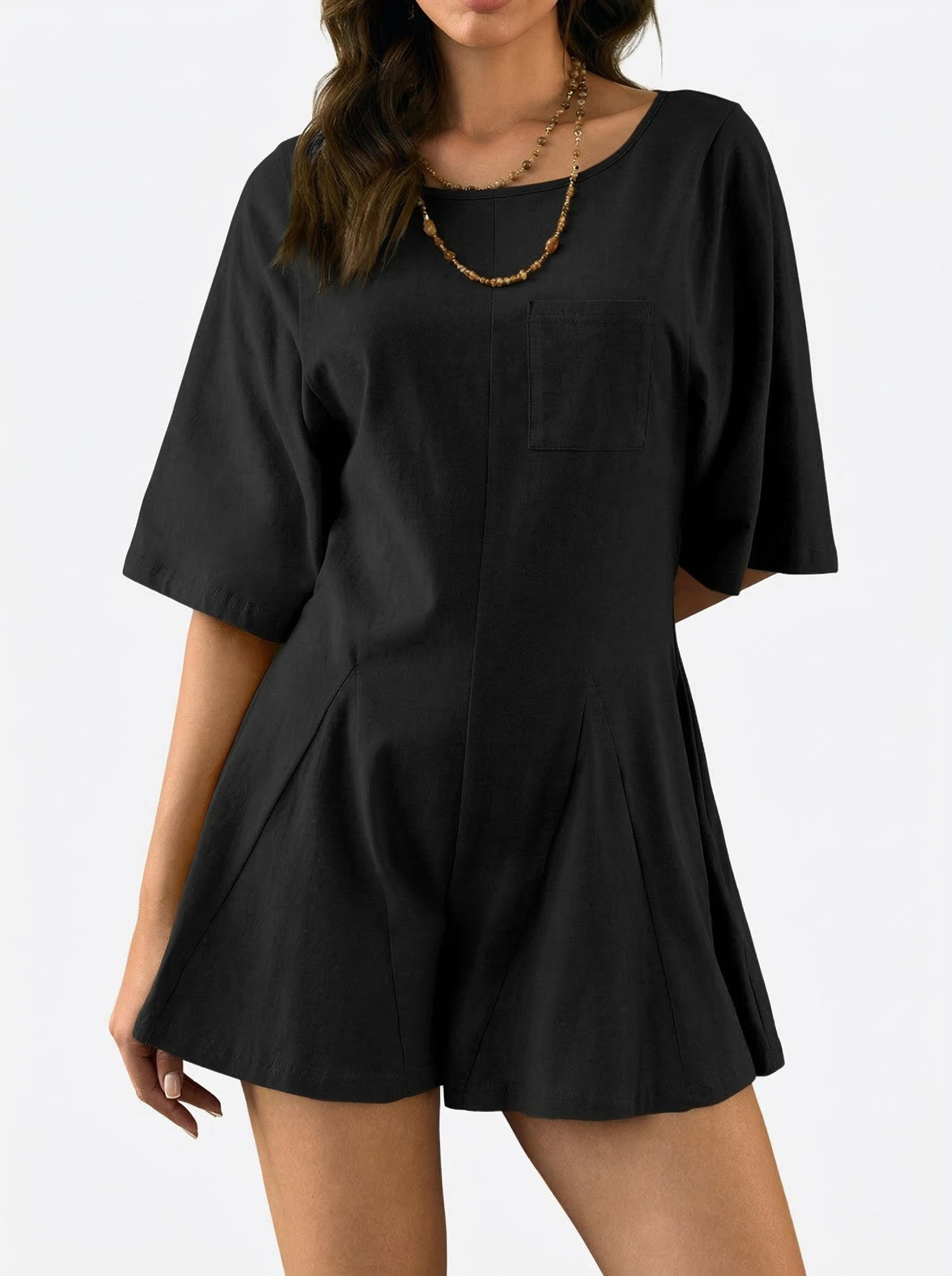  Women's Slim Fit Short Sleeve Crew Neck Rompers with Pocket