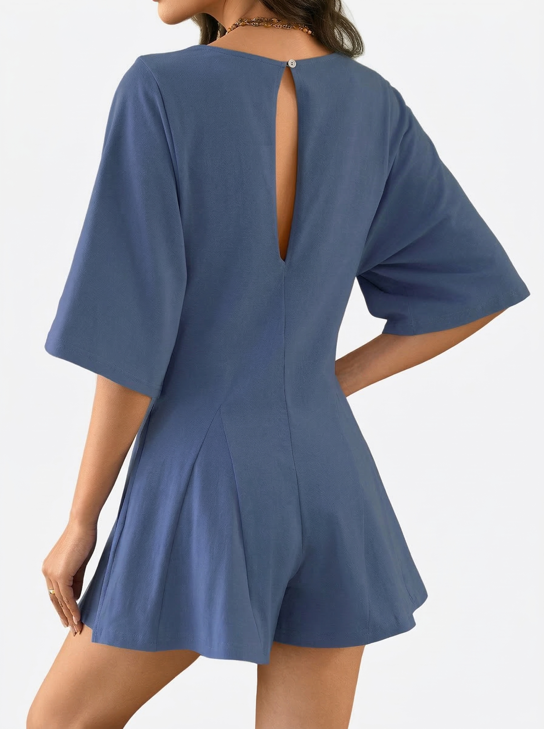  Women's Slim Fit Short Sleeve Crew Neck Rompers with Pocket