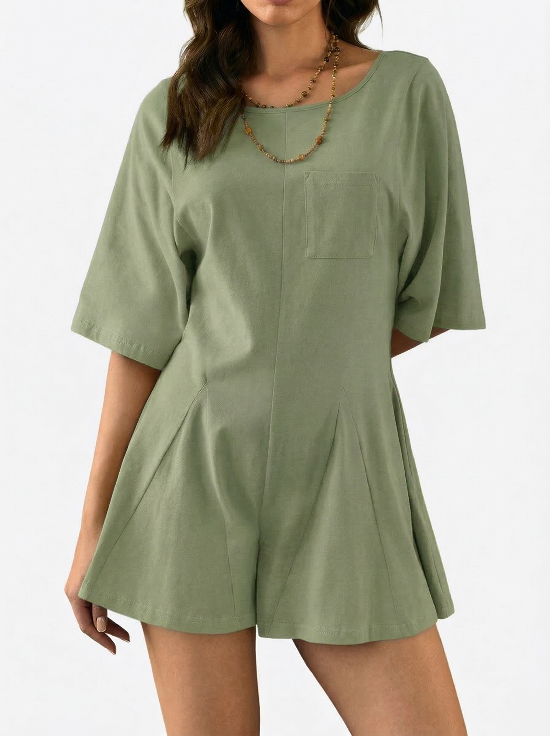  Women's Slim Fit Short Sleeve Crew Neck Rompers with Pocket