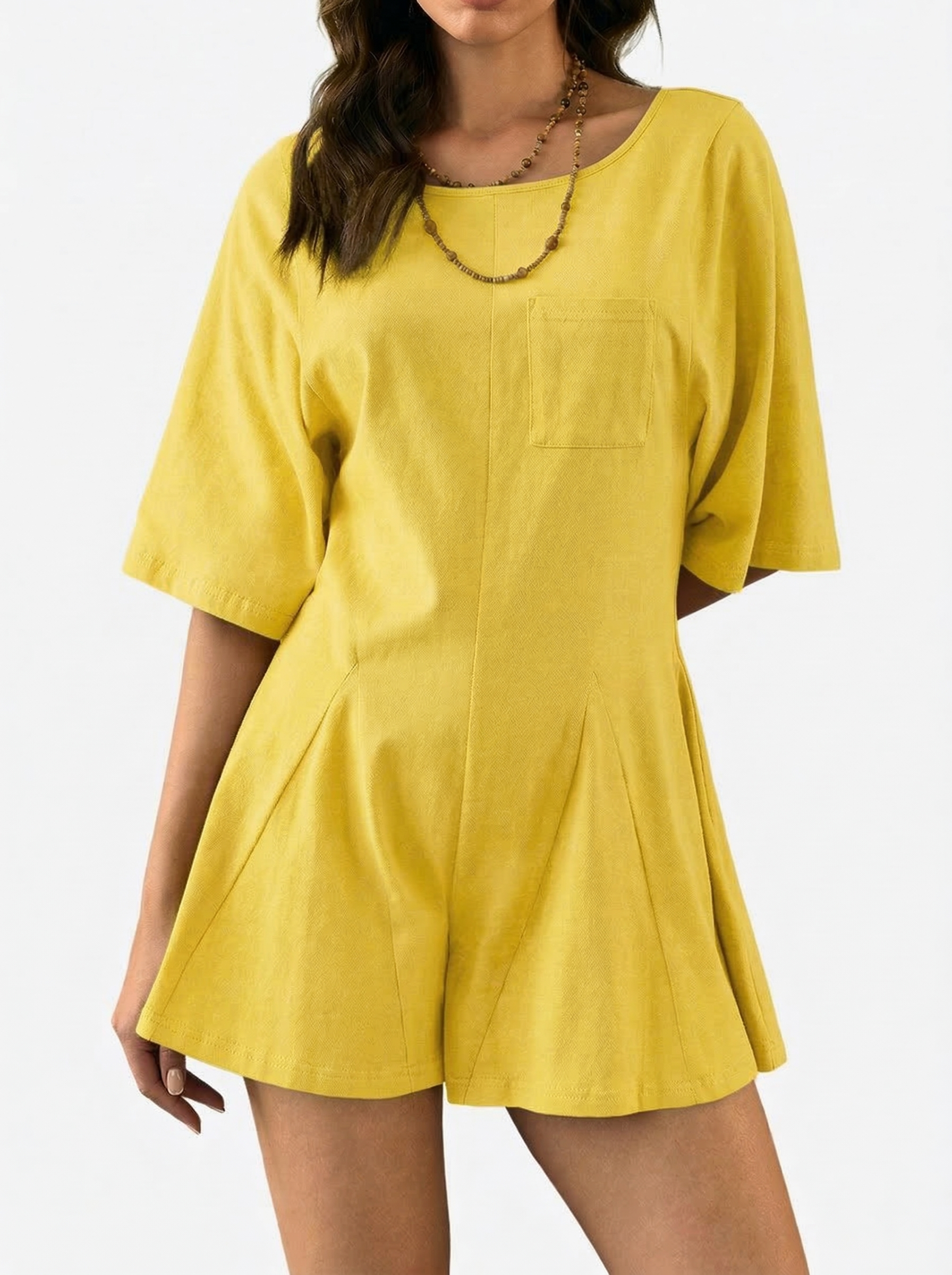  Women's Slim Fit Short Sleeve Crew Neck Rompers with Pocket