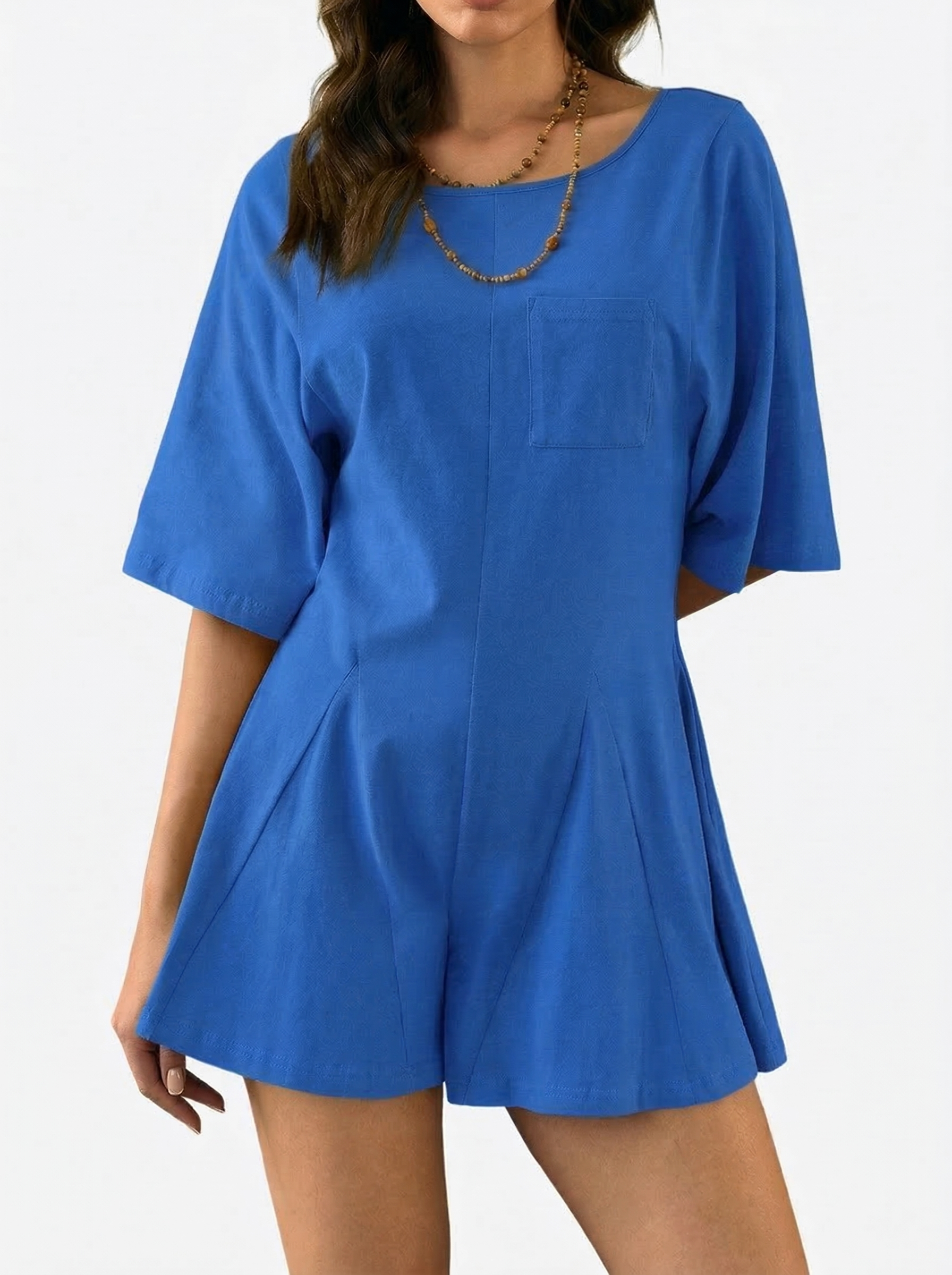  Women's Slim Fit Short Sleeve Crew Neck Rompers with Pocket