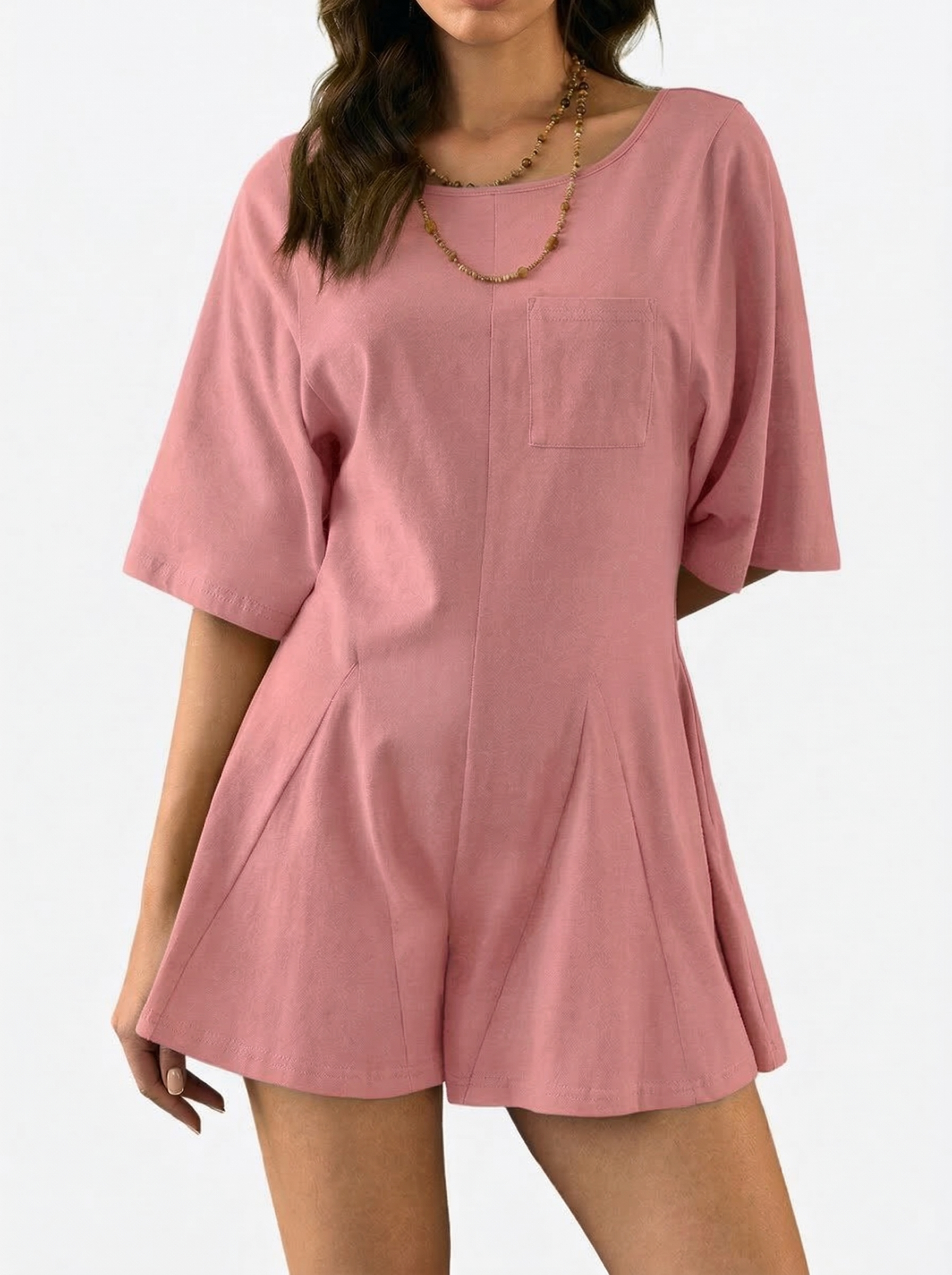  Women's Slim Fit Short Sleeve Crew Neck Rompers with Pocket
