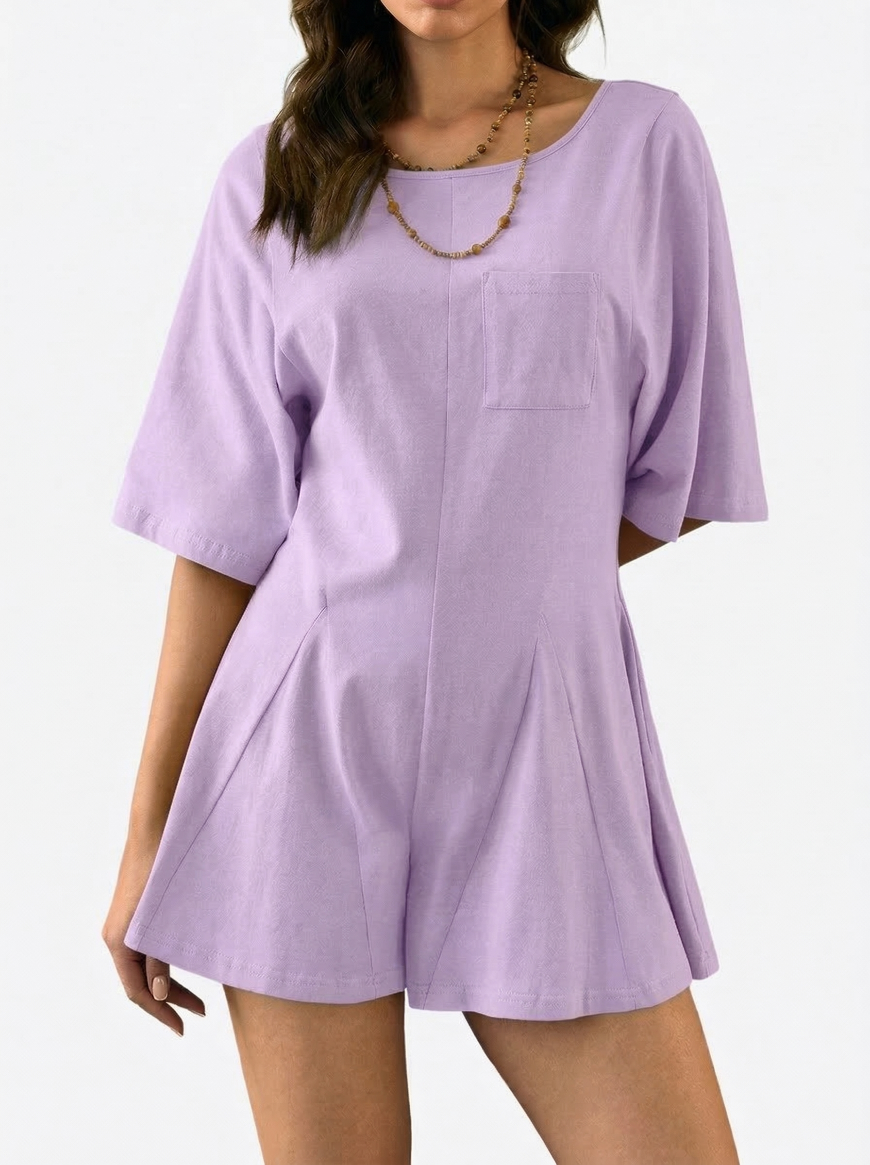 Women's Slim Fit Short Sleeve Crew Neck Rompers with Pocket