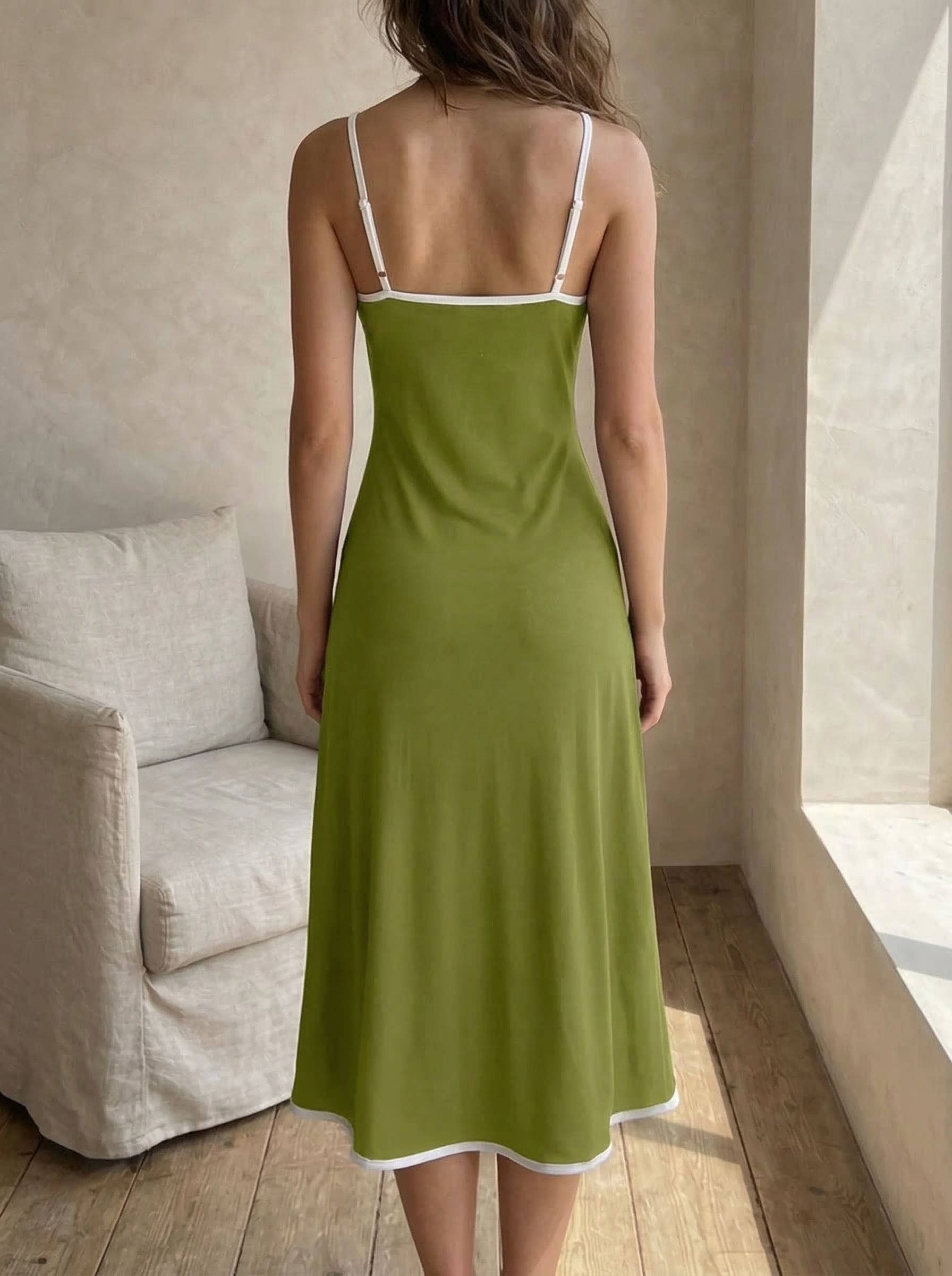 🎀Women's Color Block Spaghetti Strap Slim Fit Bodycon Flared Hem Dress