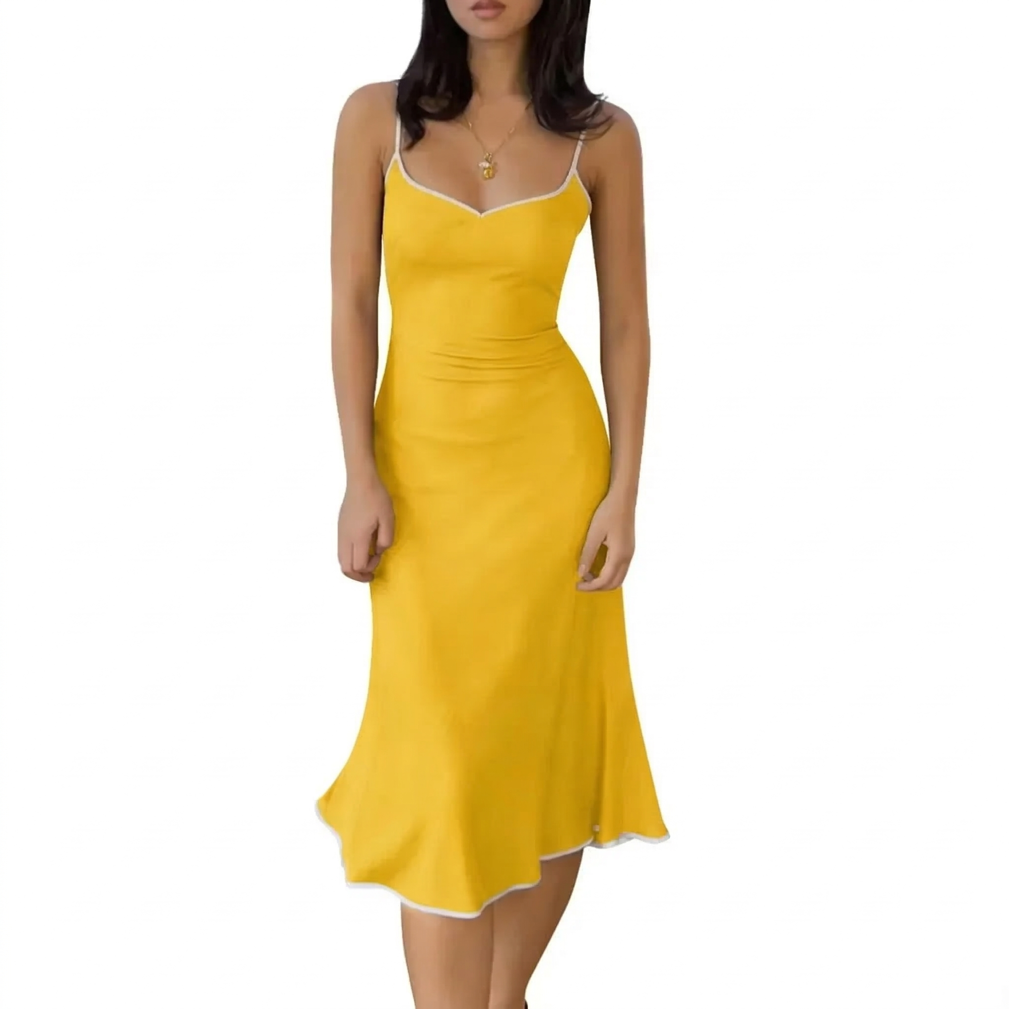 🎀Women's Color Block Spaghetti Strap Slim Fit Bodycon Flared Hem Dress